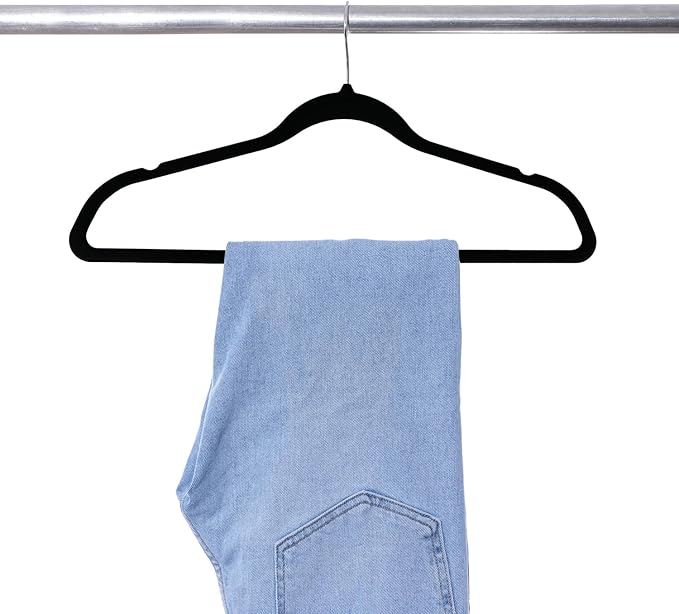 10 Pack Anti-Slip Rubber Coated Hangers, Space Saving, Durable, Gentle, Clothes, Black Hangers for Closet, Non-Slip, Heavy Duty, Velvet, Coats, Pants, Wardrobe Essentials, Holiday