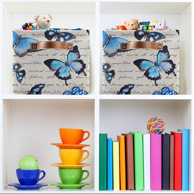 Butterflies Storage Baskets,Decorative Collapsible Rectangular Canvas Fabric Storage Bin for Home, 2PACK
