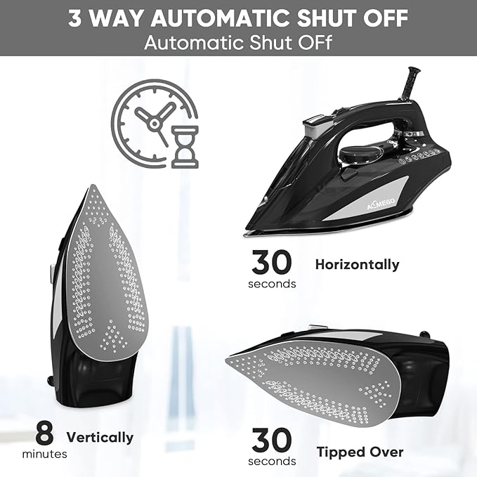 Steam Iron for Clothes Portable Anti Drip Clothes Iron Steam with Non Stick Ceramic Soleplate Auto-Off Self-Cleaning Function Travel Iron with Visible Water Tank for Home (1700W Black)