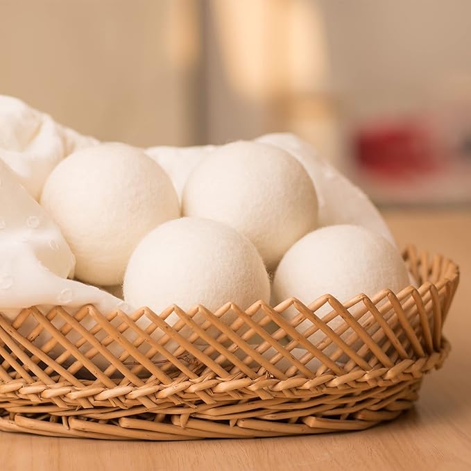 Wool Dryer Balls-Pack of 6,Premium Reusable New Zealand Natural Fabric Softener,Saves Drying Time, Handmade-Upgraded Version(Made of The Latest Shearing)-2.6 Inch