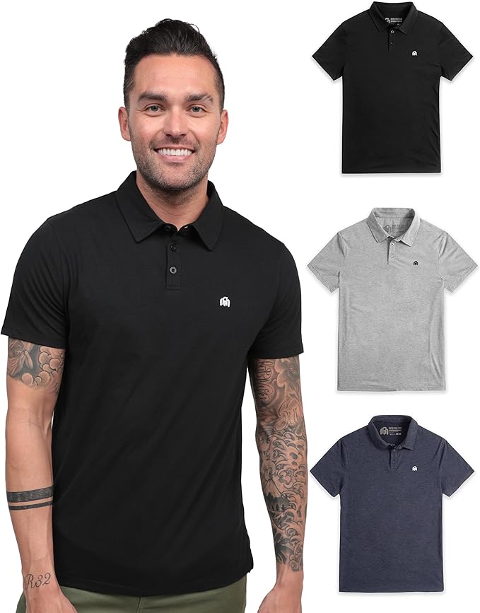 INTO THE AM Polo Shirts for Men - Slim Fit Short Sleeve Collared Shirt S - 4XL Fitted Collar Polos for Work