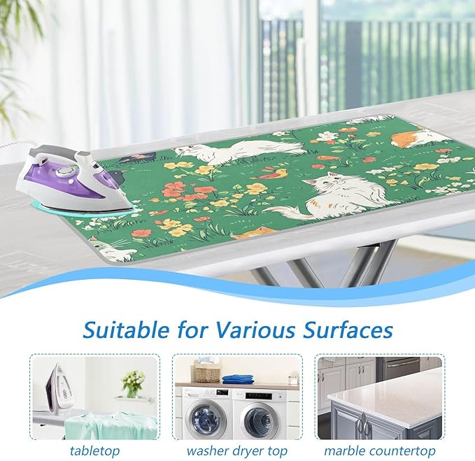 Ironing Mat &Pad Magnetic Heat Resistant Pads Portable Travel Ironing Blanket Ironing Board Covers 27.6x47.2Inches Green Spring Persian Cat and Hummingbird
