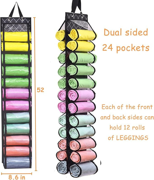 Legging Storage Bag Storage Hanger Can Holds 24 Leggings or Shirts Jeans Compartment Storage Hanger, Foldable Leggings Organizer Clothes Portable Closets Roll Holder (Color-LX)
