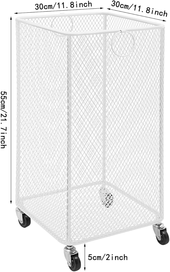 Laundry Basket on Wheels, Large Rolling Laundry Hampers, Stackable Storage Cart with Handles Removable Wire Organizer Baskets Clothing Sorting Rack (White, Square)