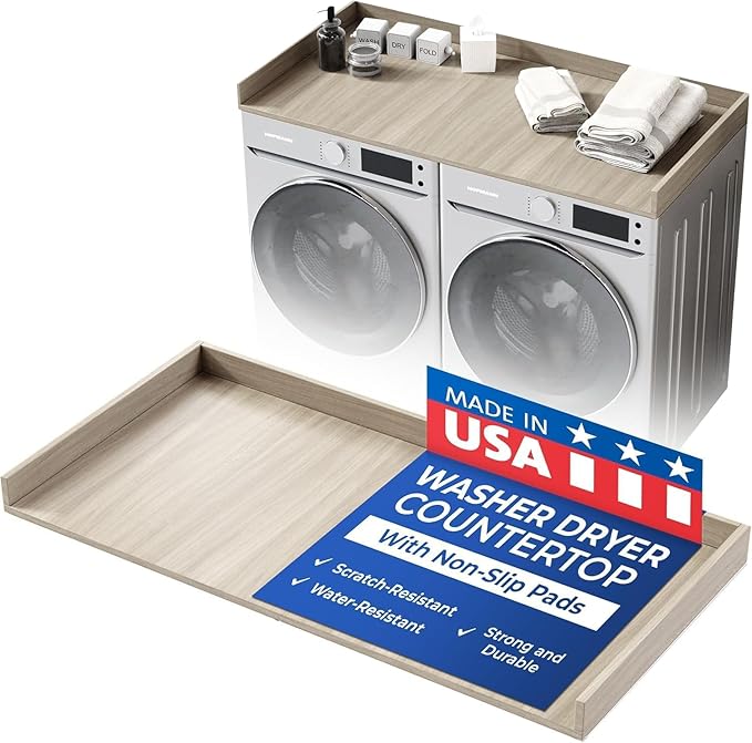 OfficeSimpli Washer Dryer Countertop, Made in USA, Non-Slip Pads, Laundry Room Wood Topper, Washer Dryer Cover for Top, Laundry Countertop, Laminate Finish (Rustic Oak, Large (30" x 58"))