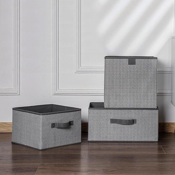 Storage Baskets, 11.8-Inch Woven Fabric Bins, Storage Cubes with Reinforced Handles, Organizer Bins for Closet Shelves, Foldable, for Toys, Clothes (2PCS/Grey-11.8*11.8*11.8inch)