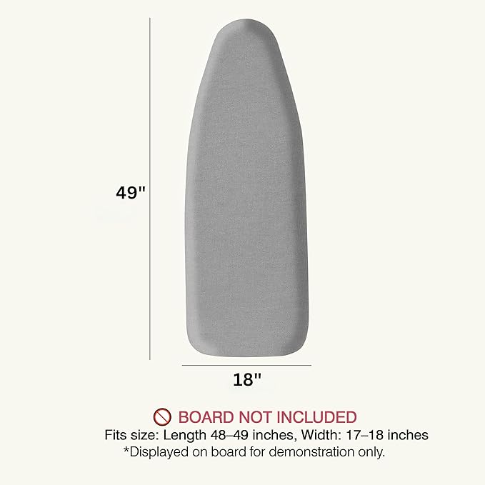 Ironing Board Cover and Pad 18"x49" Extra Thick Natural Cotton, Scorch and Stain Resistant Iron Board Cover, Wide Ironing Board Cover with Fasteners Heavy Duty Heatproof Elastic Edge Gray