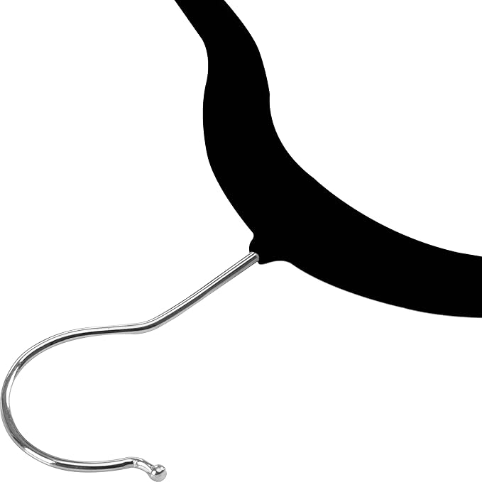 ZOYER Black Velvet Hangers 20 Pack - Heavy Duty Metal Felt with Clips, Space-Saving Flocked Hanger for Clothes, Skirts, Coats with 360° Swivel Hook