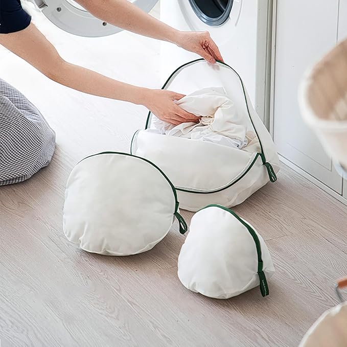 SHIMOYAMA Round Reversible Laundry Net, 3-Size Mesh Laundry Bag Set, Fine Mesh Wash Bags for Delicates, Lingerie, Bras, Socks, White