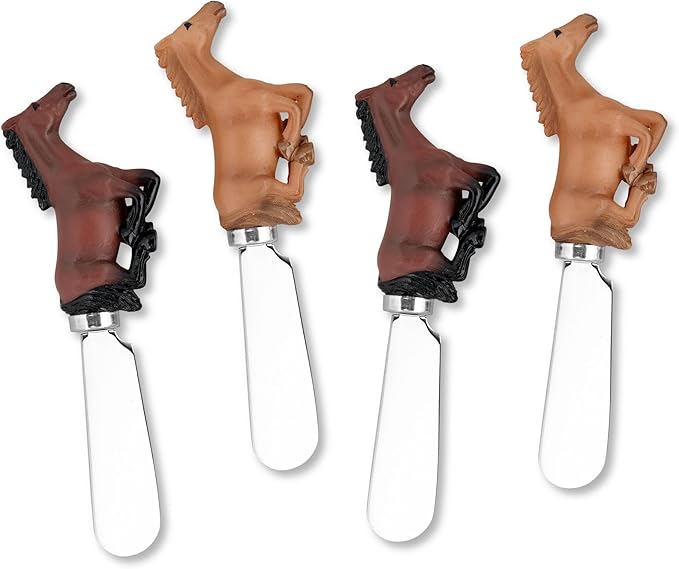 Supreme Housewares Horse Cheese Spreaders, Hand-Painted Resin Handles with Stainless Steel Blades for Spreading Cream Cheese, Butter, Jam, or Sandwich, Assorted Colors, Set of 4