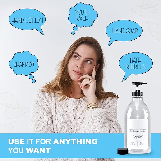 Soap Dispenser Bathroom - Pump Bottle Dispenser for Laundry Detergent Liquid - BPA Free & PET Plastic 1/2 Gallon Bottle with Waterproof Label for Household Products - 64oz