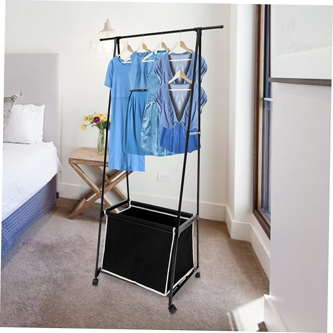 Portable Garment Rack Baskets Metal Coat Hanger Stand Sturdy Clothes Stand for Bedroom