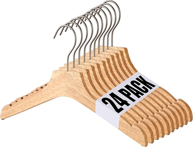 Natural 12.7" Ultra-Thin Wooden Children Closet Clothes Hangers 24PCS Wood Baby Kids Coat Hangers for Infant Toddler Newborn Jumpsuit Pants Skirts Jeans Space Saving Heavy Duty Durable Hangers