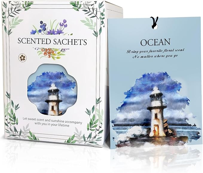Ocean Scented Sachet Bags - 12 Pack Closet & Drawer Freshener, Long Lasting Odor Eliminator for Wardrobes, Cars & Storage, Home Fragrance Air Freshener Sachets