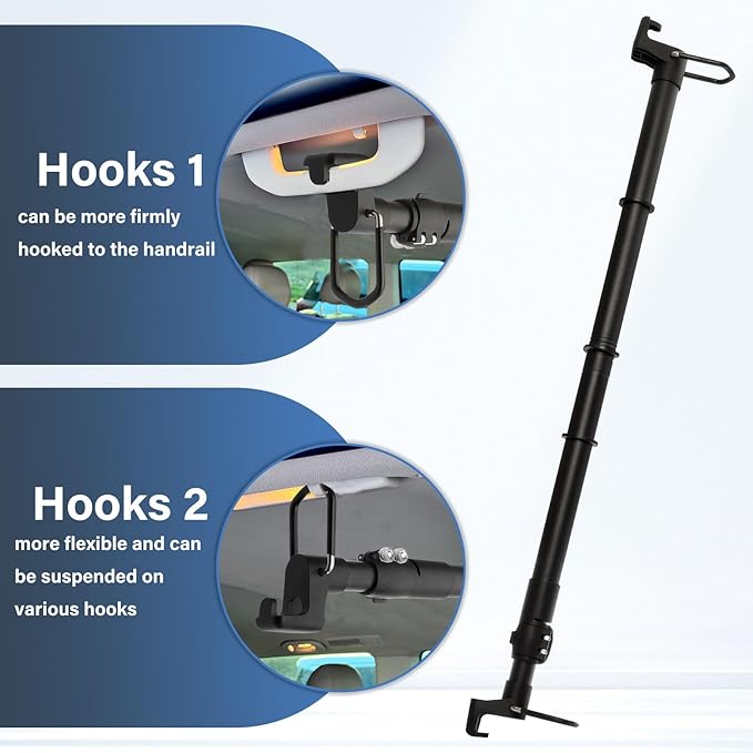 Clothes Rack for Car Travel, Car Clothes Hanger Bar Expandable 34-54inch Strong Load-Bearing Steel Suitable for RV Travel Road Trips Business Trips Keep Clothes Dry