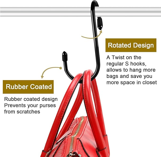 HiGift 16 Pack Purse Hanger for Closet, Unique Twist Design Bags Hanger Hooks, Large Size Closet Rod Hooks for Hanging Purses, Handbags, Belts, Scarves, Hats,Clothes, Pans and Pots