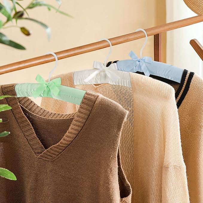 Tosnail Non-Slip Satin Padded Hangers Collection Shirt/Blouse Hangers - Pink, Blue, Green, White (12)