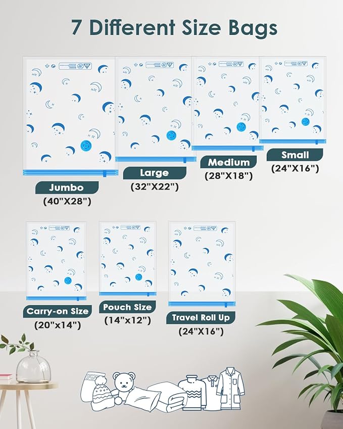 Vacuum Storage Bags with Electric Pump, 20 Pack Vacuum Sealed Bag with 1500mAh Rechargeable Battery for Clothes, Blanket, Duvets, Pillows, Comforters, Travel
