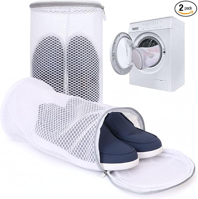 Mesh Shoe Washing Machine Bag (2 Pack) – Shoe Laundry Bag for Washing Machine – Honeycomb Mesh Laundry Bags with Zipper for Sneakers, Shoes, Socks, Bras, Delicates, and Toys – Wash & Dryer Safe