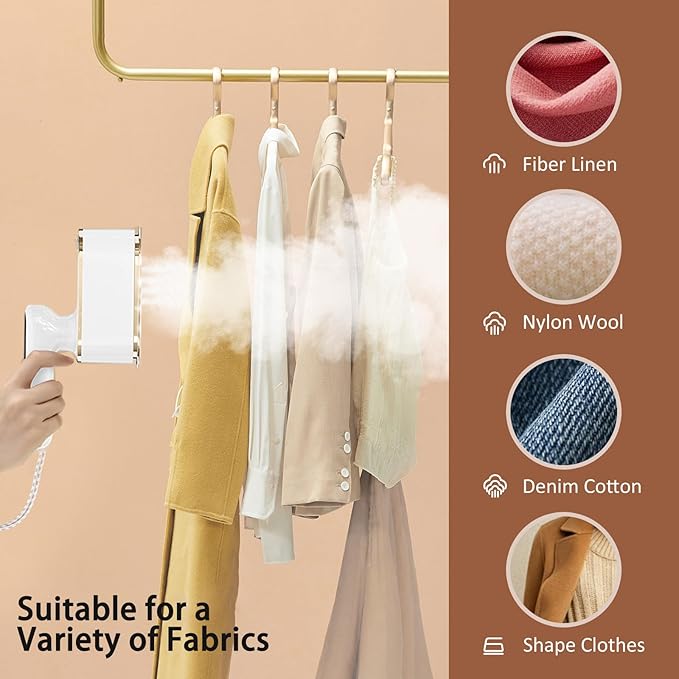 Steamer for Clothes,1200W Wet Dry Dual Ironing Handheld Hanging Iron Machine, 130ml Large Water Tank, 10S Fast Heating Clothes Wrinkle Remover, Suitable for Home, Travel & Dormitory (White)