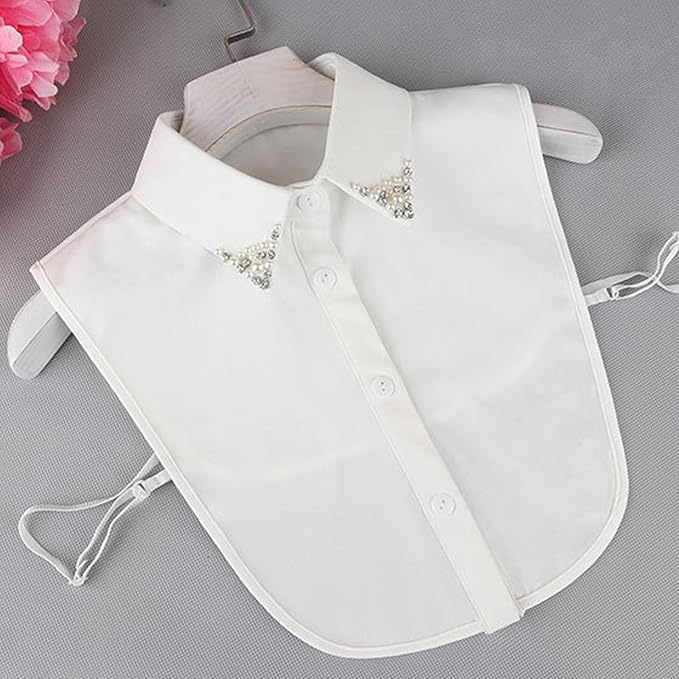 Chiffon Beading Half-Shirt Blouse Detachable Lace Fake Collars Dicky Collar Faux Collar for Women Girls