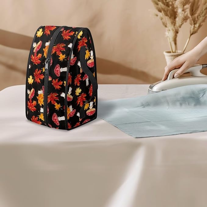 Thanksgiving Iron Storage Bag Fits for Accessories Travel Irons Reusable Wear-resistant Steam Iron Storage Case with Zipper Handle, Mushroom Maple Leaf