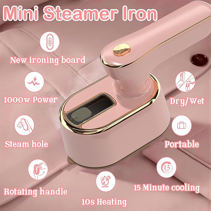 Travel Steamer Iron for Clothes Mini - Portable Ironing Machine Travel Small Size Portable Steamer Travel College Dorm Home Essentials (Coralpink)