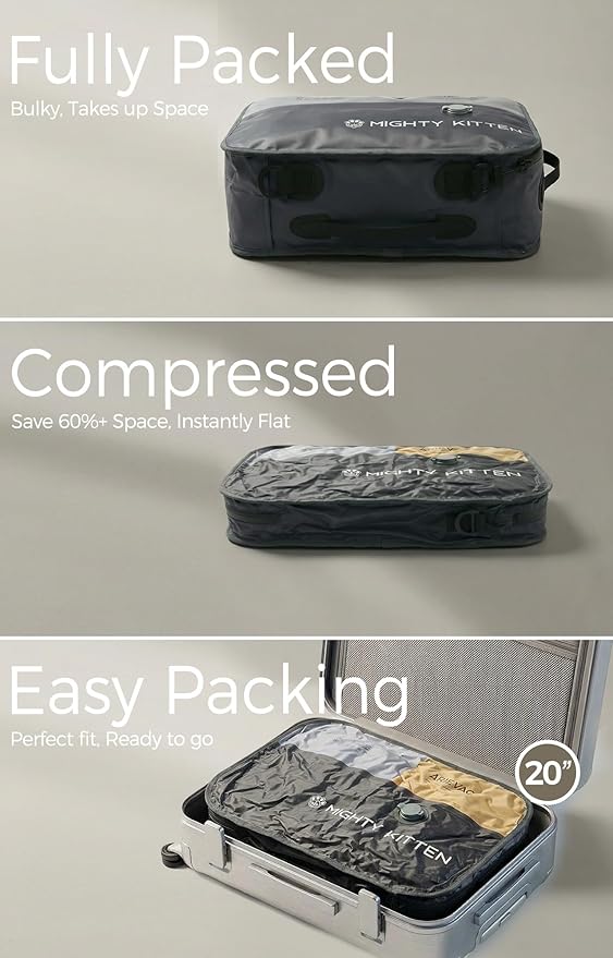 Travel Vacuum Seal Bag with Pump, 21L Compression Packing Cube Kit with 270° Zipper, Reusable Waterproof Vacuum Storage for Carry-On & Small Checked Luggage (2-Pack)