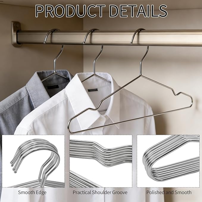 40 Pack Metal Wire Coat Hangers, 16.5 Inch Heavy Duty Stainless Steel Clothes Hangers, Thin Space Saving Pants Hanger for Coats, Jackets, Pants, Shirts, Commercial and Home, Silver