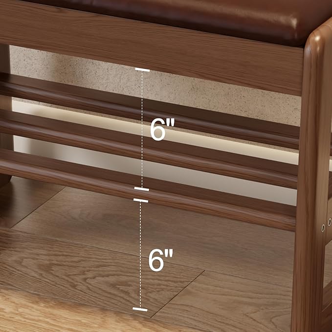 AQIMUELE Small Shoe Rack Bench,2 Tiers Shoe Bench with Storage with Flip-Top,Wood Shoe Rack for Entryway,Hallway（Dark Walnut Upholstered Seat）
