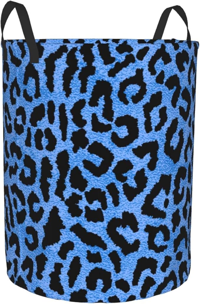 Blue Leopard Round Laundry Hamper Storage Basket Toys Clothes Organizer Bin For Home Bathroom Bedroom Dorm Nursery, 38l