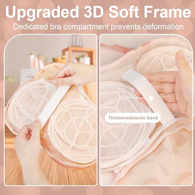 3 Pack Bra Washing Bags for Laundry, Silicone Bra Bags for Laundry With Zipper, Lingerie Bag, Anti Deformation Washing Bag(Fits A-C Cups)