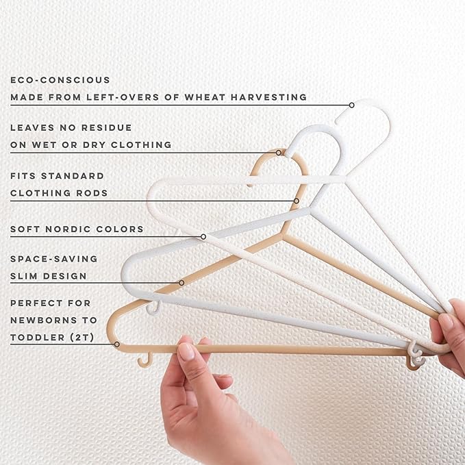 3 Sprouts Wheat Straw Plastic Hangers - 30-Pack Toddler Hangers for Child & Baby Clothes, Coats - Ideal for Small Girls, Boys, Children & Kids Closets - Speckled Assorted