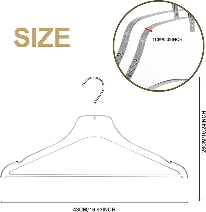 Quality Acrylic Clear Lucite Hangers 5-Pack with Bar Chrome Hooks for Clothes, Pants, Suit Jackets, Coats, and Shirts, Closet and Wardrobe Organization (Chrome/Gloss Silver Hook, 5)