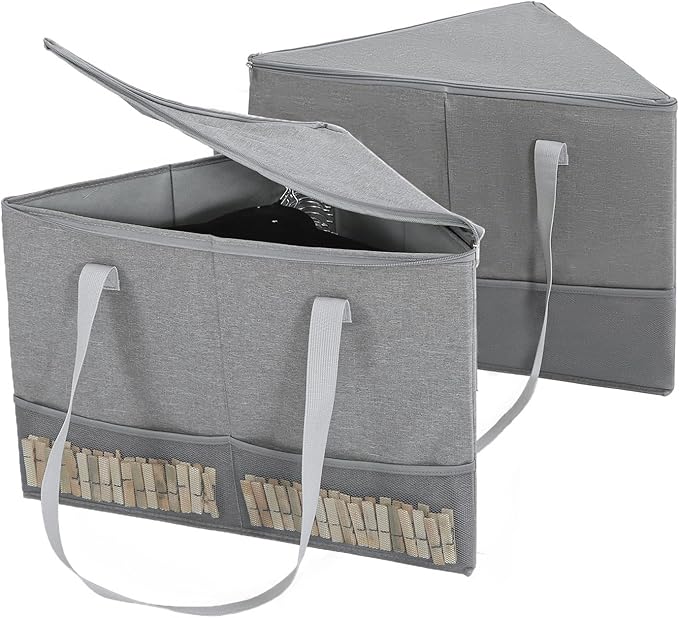 2 Pack Rigid Hanger Organizer, Triangle Storage Bin with Lid, Hanger Holder Stand for Space Saving, Clothes Organizer Stacker for Closet Laundry Rooms