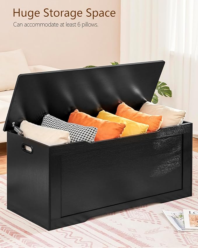 usikey 39.4” Storage Chest, Toy Chest, Toy Box with Safety Hinges, Lift Top Storage Bench, Supports 220 lb, for Living Room, Bedroom, Entryway, Black