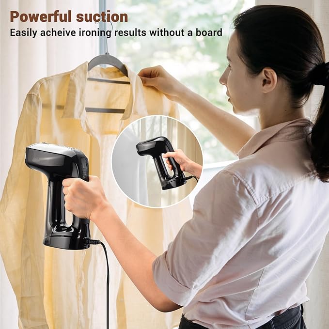 Vacuum Steamer for Clothes, 3200Pa Suction Handheld Clothes Steamer, Dual Mode, LED Display, Portable Travel Steamers for Clothes, Steaming & Ironing 2 In 1, 160ml Water Tank (for 110-120V) - Black