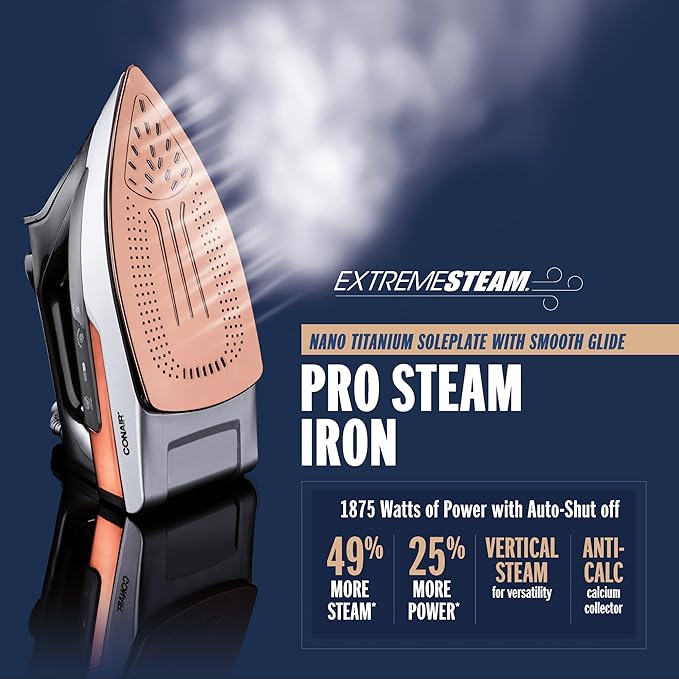 1875 Watt Self Cleaning Steam Iron, with 3-Way Auto Shut Off and Nano Titanium Soleplate