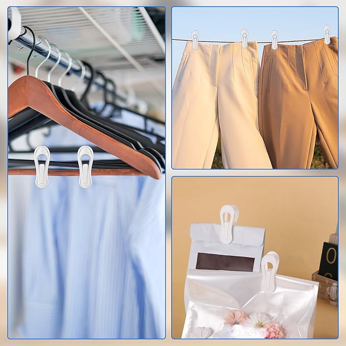 100 Pack White Plastic Hanger Clips for Baby Clothes Hanger Clips- 2.75 Inch Multi-Purpose Hangers Clip for Pants