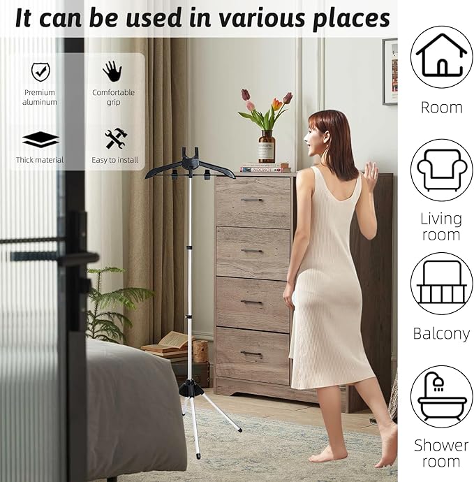 Steamer Stand for Clothes Steamer Holder for Clothes Iron stand Garment Steamer Rack 360° Rotating Foldable Hanger Holder Stand with Ironing Gloves Clothing Fuzz Remover for Home RV Travel