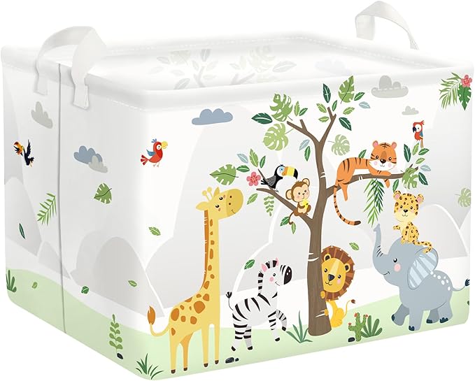 Forest Animals Laundry Hamper Woodland Tree Large Storage Basket Parents Organizer Kids Clothes Toy Bins for Bedroom, Bathroom, Giraffe, 36L