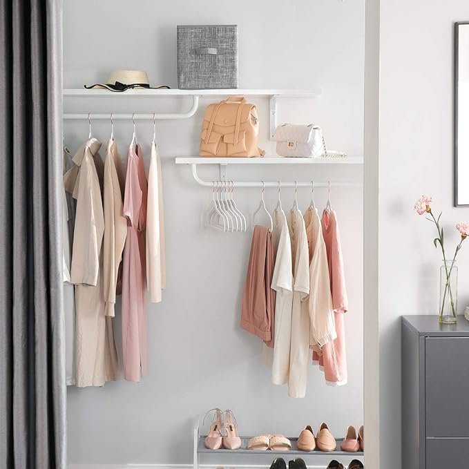 SONGMICS Slim Velvet Hangers, Non-Slip Clothes Hangers with Rose Gold Swivel Hooks, Space-Saving, for Closet, 50 Pack, White UCRF026W03