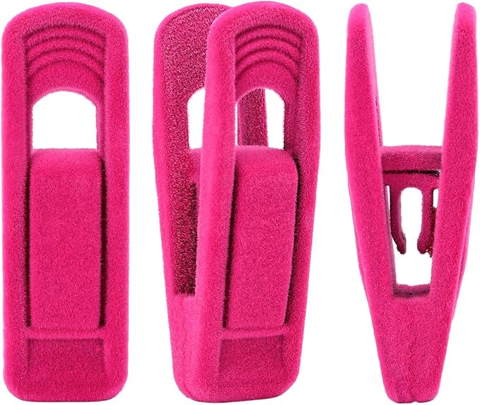 Trgowaul Hot Pink Velvet Hangers Clips, Pants Hangers Velvet Clips, Strong Finger Clips Perfect for Thin Velvet Hangers (20 Pcs, Hot Pink)