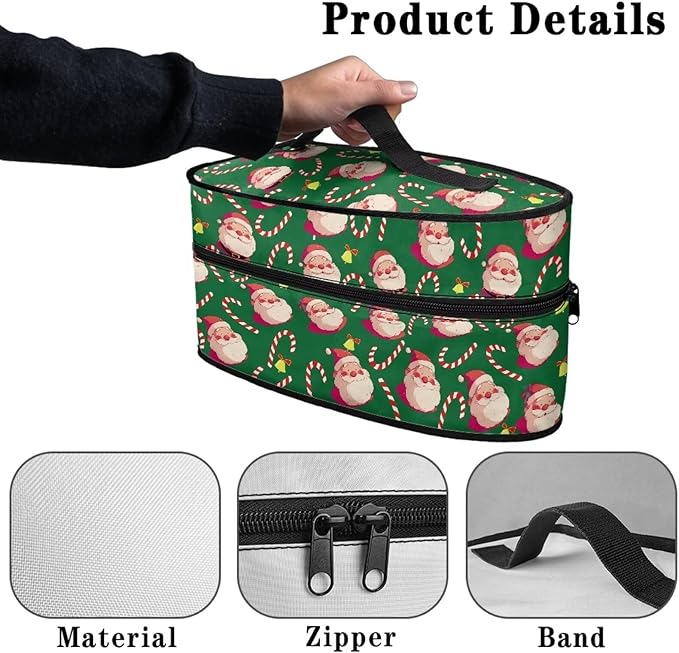 Christmas Iron Portable Storage Bag Fits for Accessories Travel Irons Reusable Wear-resistant Steam Iron Storage Case with Smooth Zipper, Santa Claus Bell Crutch