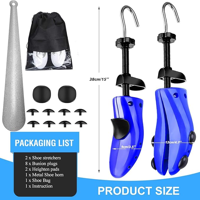 eachway Shoe Stretcher Shoe Trees,Adjustable Length & Width for Men and Women (M(for M's Us6.5-10; Wm's Us10-13.5) Blue)