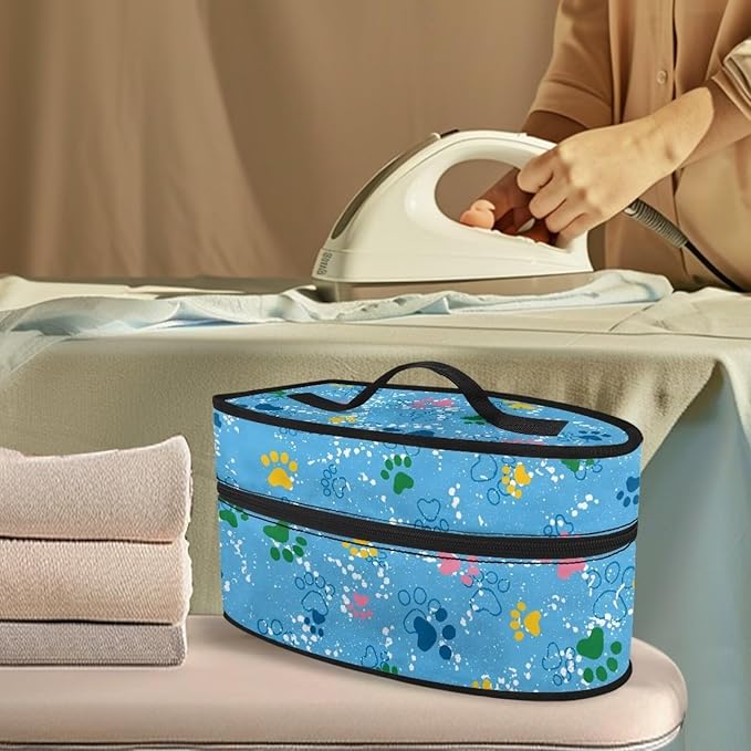 Paw Print Iron Storage Bag with Zipper Handle Lightweight Colorful Clothes Iron Storage Case for Traveling Home Cute Iron Storage Cover