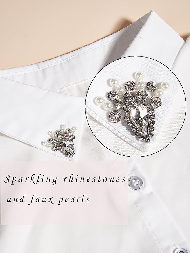 Handcrafted Faux Diamond and Pearl Fake Collar Shirts Versatile Dickey Collar Half Shirt Collar for Women