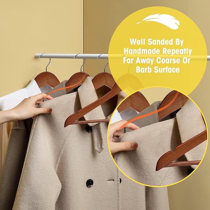 Wooden Hangers - 60 Pack - Clothes Hanger for Daily Used,Heavy Duty Wood Hangers with Precisely Cut Notches,Coat Hanger for Closet, Clothes Hangers for Shirt Suit Dres（Walunt）