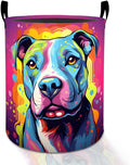 Colorful Pitbull Dog Laundry Basket Hamper for Boys Girls Kids Adults, Foldable Waterproof Oxford Clothes Storage Bin, Pet Art Organizer for Bedroom Bathroom Room Decor 19.7"x15.8"