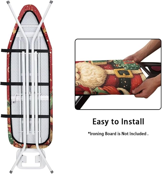 GLENLCWE Santa Claus Print Ironing Board Cover 54x15 inches Christmas Thick Ironing Board Cover with Elastic Edge Non Slip Pad Iron Cover with Hook and Loop